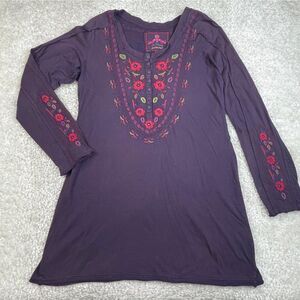 Johnny Was Los Angeles Embroidered Floral Tunic Top Purple